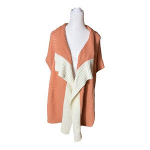 St.‎ John Knit Loose Fit Cardigan Sweater Mandarin Orange & Cream Size M